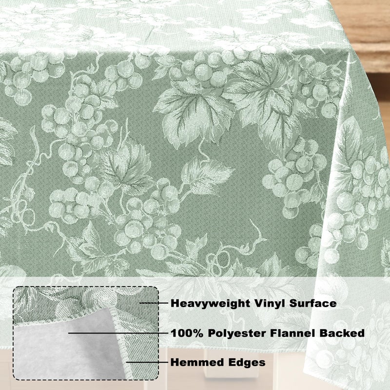 Lintex Home Bargains Plus 60 x 104 Inch Rectangle Vinyl Tablecloth with Flannel Backing, Traditional Grapevine Print, Waterproof Indoor Outdoor Dining Room, Party and Banquet Table Cover, Sage Green - Image 4